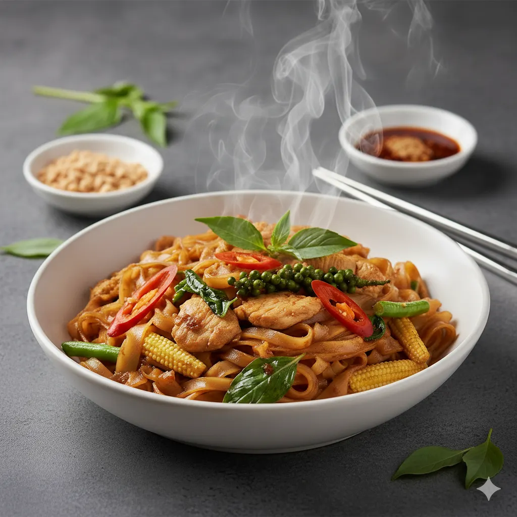 Pad Kee Mow (Drunken Noodles) - Authentic Thai stir-fried noodles at Nava Thai Restaurant Ashtead